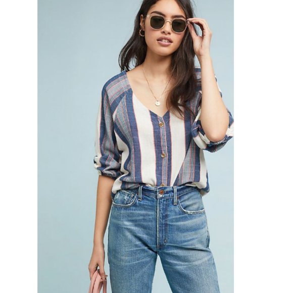 Anthropologie Tops - Anthropologie Cloth & Stone Chambray Stripe Button